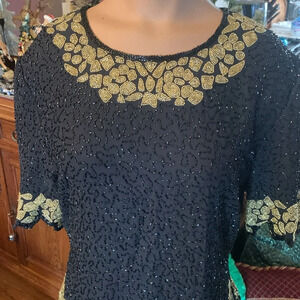 Laurence Kazar 1980s vintage Beaded Scalloped edge Dress Top L